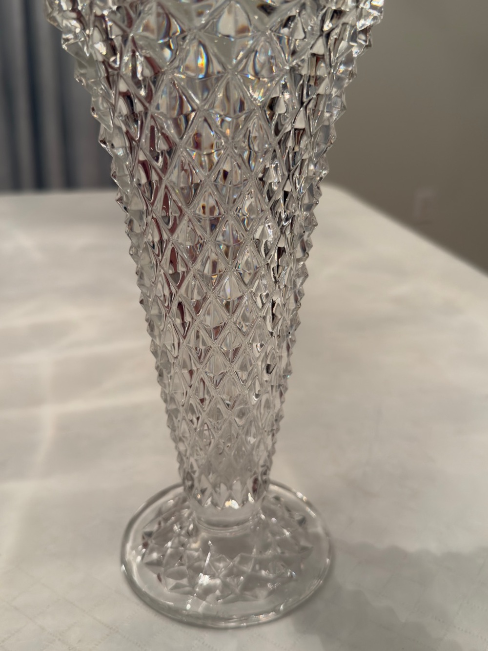 Vintage Indiana Crystal Glass
Tiara Diamond Point Footed Vase 8.25”